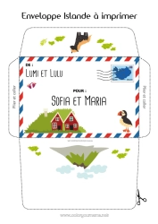 Anpassbare Malvorlage Umschlag Land Bedruckbare Umschläge Reise des Weihnachtselfen Island Umschlag für den Weihnachtswichtelbrief