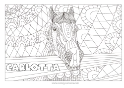 Página de desenho personalizável Mandala Cavalo Animal Zentangle Anti-stress Animais de fazenda