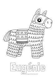Página de desenho personalizável Cavalo Animal México Desenhos para colorir fáceis Animais de fazenda Cinco de Mayo Piñata