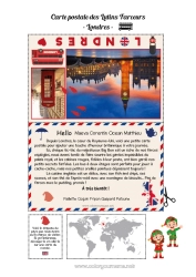 Página de desenho personalizável Londres Reino Unido Viagem do Elfo de Natal Cartão postal Cartão postal de vários duendes Vários duendes travessos