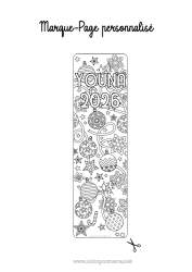 Página de desenho personalizável Inverno Aniversário Natal Bola de Natal Decorações de Natal Feliz Ano Novo Marcador de Página 2025 Ano personalizável 2026 2027