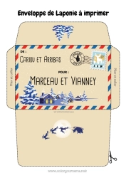 Pagina da colorare personalizzabile Inverno Natale Busta Paesi Busta da stampare Viaggio dell'elfo di Natale Lapponia Finlandia Busta per la corrispondenza dell'elfo di Natale