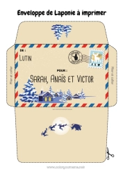 Pagina da colorare personalizzabile Inverno Natale Busta Paesi Busta da stampare Viaggio dell'elfo di Natale Lapponia Finlandia Busta per la corrispondenza dell'elfo di Natale