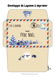 Página de desenho personalizável Inverno Natal Envelope País Envelope para imprimir Viagem do Elfo de Natal Lapônia Finlândia Envelope para correspondência do duende de Natal