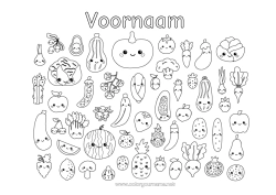 Página de desenho personalizável Kawaii Comida Frutas Vegetais