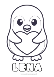 Página de desenho personalizável Fofo Coração Eu te amo Pinguim, Pinguim Animal Pássaros e mamíferos voadores