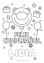 Página de desenho personalizável Urso Presentes Aniversário Bolas Animal Desenhos para colorir fáceis Feliz aniversário (francês) Mensagem Animais da floresta