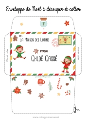 Pagina da colorare personalizzabile Elfo di Natale Natale Lettere di elfi scherzosi Busta Busta da stampare Busta di Natale