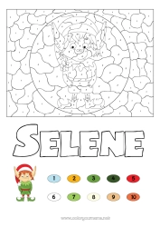 Pagina da colorare personalizzabile Elfo di Natale Natale Numero Colorare per numeri Attività per Bambini