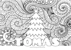 Pagina da colorare personalizzabile Inverno Albero di Natale Mandala Natale Sfondo decorativo
