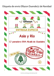 Pagina da colorare personalizzabile Lettere di elfi scherzosi Etichetta Viaggio dell'elfo di Natale Lettera di Arrivo degli Elfi Etichetta di spedizione Lutin Busta per la corrispondenza dell'elfo di Natale