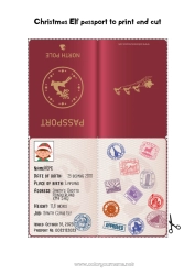 Página de desenho personalizável Elfo de Natal Polo Norte Viagem do Elfo de Natal Passaporte do duende Documentos de Identidade do Duende Travesso