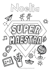 Kolorowanka personalizowalna Bohater Nauczycielka/Nauczyciel Super odznaka Globus ziemski Zawody w edukacji Papierowy samolot