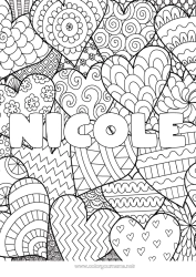 Tilpasset farvelægningssiden Hjerte Mandala Jeg elsker dig. Dekoreret navn