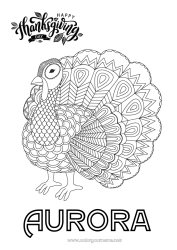 Pagina da colorare personalizzabile Thanksgiving Tacchino Mandala Animali da fattoria