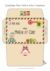 Coloriage personnalisable Père Noël Lutins de Noël Noël Enveloppe Enveloppe à imprimer Voyage de lutin farceur Enveloppe de Noël Enveloppe pour courrier du lutin farceur de Noël