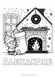 Colorear personalizable Elfos de navidad Chimenea Dibujos de Elfos para colorear Calcetín de Navidad Bebé Elfo de Navidad