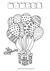 Colorear personalizable Regalos Cumpleaños Globos Dibujos intermedios para colorear Mensaje de feliz cumpleaños (inglés)