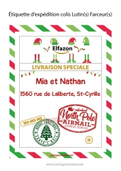 Colorear personalizable Cartas de elfos bromistas Etiquetas Viaje del duende navideño Carta de Llegada del Elfo Etiqueta de envío de duende Sobre para el correo del duende de Navidad