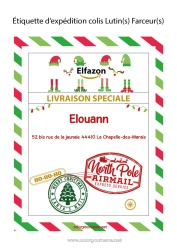 Colorear personalizable Cartas de elfos bromistas Etiquetas Viaje del duende navideño Carta de Llegada del Elfo Etiqueta de envío de duende Sobre para el correo del duende de Navidad