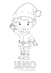 Página de desenho personalizável Elfo de Natal Número Páginas para colorir de elfos Atividades para Crianças Ligue os Números