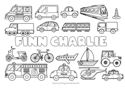 Anpassningsbar färgläggningssida Flygplan Lastbil Fordon Båt Tåg Scooter Traktor Taxi Gårdsfordon Helikopter Ambulans Segelbåt Cykel Brandbil Tvåhjuliga fordon Luftfartyg Marina fordon Räddnings- och nödsituationfordon Kollektivtrafik på land Lastbilar och nyttofordon