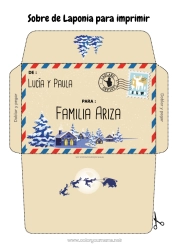 Anpassningsbar färgläggningssida Vinter Jul Kuvert Land Utskriftskuvert Julälvens resa Lappland Finland Kuvert för tomtens post