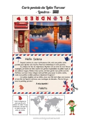 Pagina da colorare personalizzabile Londra Regno Unito Viaggio dell'elfo di Natale Cartolina Cartolina di un solo elfo Un solo folletto burlone