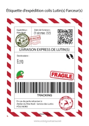 Pagina da colorare personalizzabile Elfo di Natale Lettere di elfi scherzosi Lettera di Arrivo degli Elfi Etichetta di spedizione Lutin