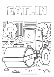 Coloriage personnalisable Véhicules Engins de chantier Métiers du chantier Chantier, construction Rouleau compresseur