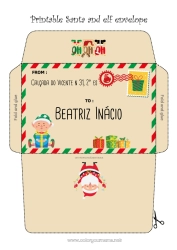 Pagina da colorare personalizzabile Babbo Natale Elfo di Natale Natale Busta Busta da stampare Viaggio dell'elfo di Natale Busta di Natale Busta per la corrispondenza dell'elfo di Natale