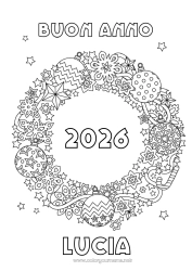 Coloriage personnalisable Fête Décorations de Noël Bonne année Couronne de Noël 2025 Message