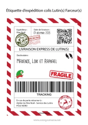 Coloriage personnalisable Lutins de Noël Lettres de lutins farceurs Lettre d'arrivée du lutin Étiquette d'expédition Lutin