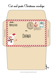 Pagina da colorare personalizzabile Natale Lettera a Babbo Natale Busta Busta da stampare Viaggio dell'elfo di Natale Busta di Natale Busta per la corrispondenza dell'elfo di Natale