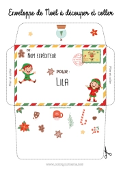 Pagina da colorare personalizzabile Elfo di Natale Natale Lettere di elfi scherzosi Busta Busta da stampare Busta di Natale