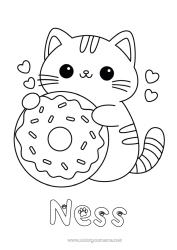Colorear personalizable Lindo Cat Kawaii Animales Donuts Dibujos fáciles para colorear Perros y gatos