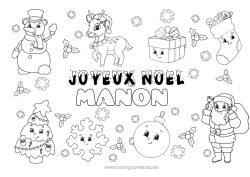 Coloriage personnalisable Cadeaux Sapin de Noël Père Noël Bonhomme de neige Noël Boule de Noël Flocons de neige Symboles Chaussette de Noël