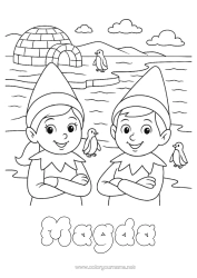 Colorear personalizable Elfos de navidad Dibujos de Elfos para colorear Iglús Viaje del duende navideño Laponia Varios duendes traviesos 🇪🇸 Duendes de Navidad Viajeros