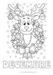 Colorear personalizable Reno Bolas de Navidad Decoración navideña Corona navideña Acebo Animales del bosque Ciervo