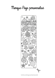 Página de desenho personalizável Inverno Aniversário Natal Bola de Natal Decorações de Natal Feliz Ano Novo Marcador de Página 2025 Ano personalizável 2026 2027