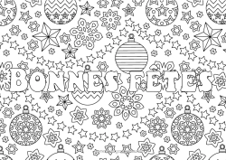 Coloriage personnalisable Noël Boule de Noël Décorations de Noël Flocons de neige Nom décoré Étoiles Coloriages complexes Fond décoratif