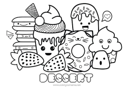Coloriage personnalisable Mignon Kawaii Nourriture Donuts Gourmandises, sucreries