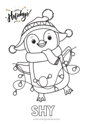 Coloriage personnalisable Mignon Hiver Noël Pingouin, Manchot Guirlande de Noël Oiseaux et mammifères volants