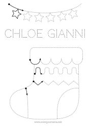 Colorear personalizable Navidad Guirnalda de Navidad Actividades para niños Une los puntos Trazo y color Calcetín de Navidad Ficha de grafismo para educación infantil