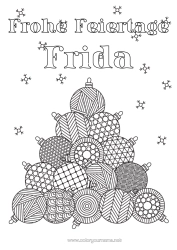 Página de desenho personalizável Natal Bola de Natal Decorações de Natal Colorações Complexas Zentangle
