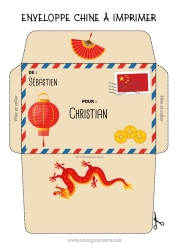 Colorear personalizable Dragón Sobre China País Dragones, unicornios y animales fantásticos Sobre para imprimir Viaje del duende navideño Sobre para el correo del duende de Navidad