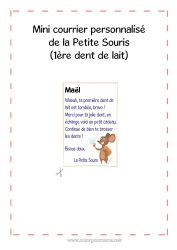 Coloriage personnalisable Dent de lait Petite Souris Courrier de la Petite Souris