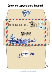 Colorear personalizable Invierno Navidad Sobre País Sobre para imprimir Viaje del duende navideño Laponia Finlandia Sobre para el correo del duende de Navidad