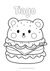 Página de desenho personalizável Fofo Kawaii Comida Desenhos para colorir fáceis Hambúrguer