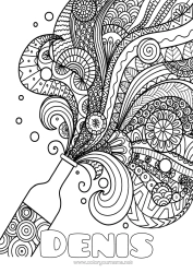 Colorear personalizable Cumpleaños Mandala Feliz año Champán